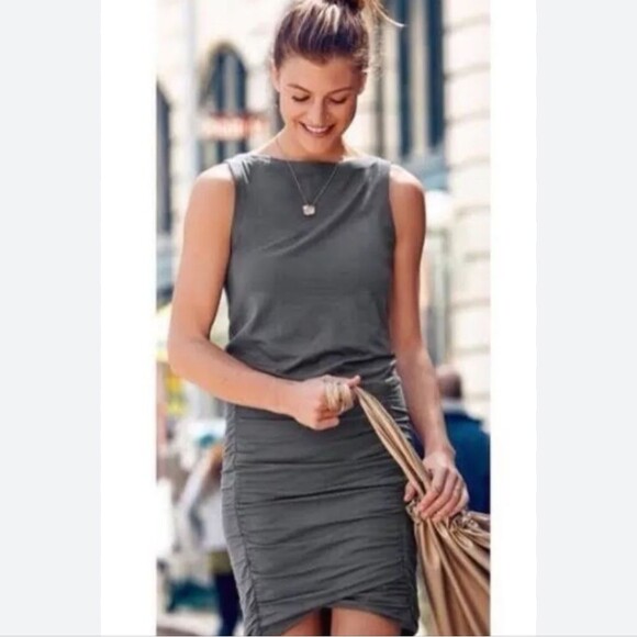 Charcoal gray sleeveless ruched bodycon mini dress, size M - Picture 3 of 3